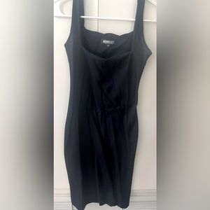 Morrissey vintage perfect black pencil tight fit square chest nylon dress.